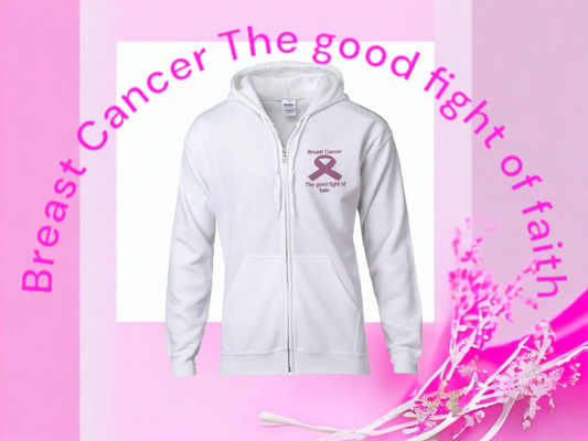 Breast Cancer Zip Hooded Sweatshirt / The Good Fight Of Faith