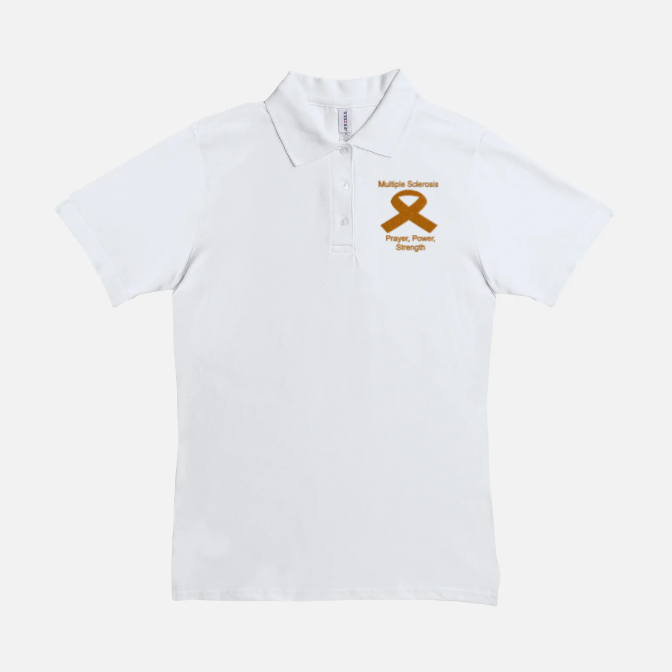 Women Polo Multiple Sclerosis Shirt- Prayer, Power, Strength