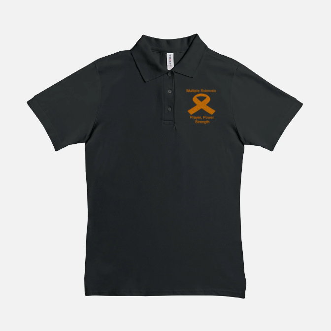 Women Polo Multiple Sclerosis Shirt- Prayer, Power, Strength