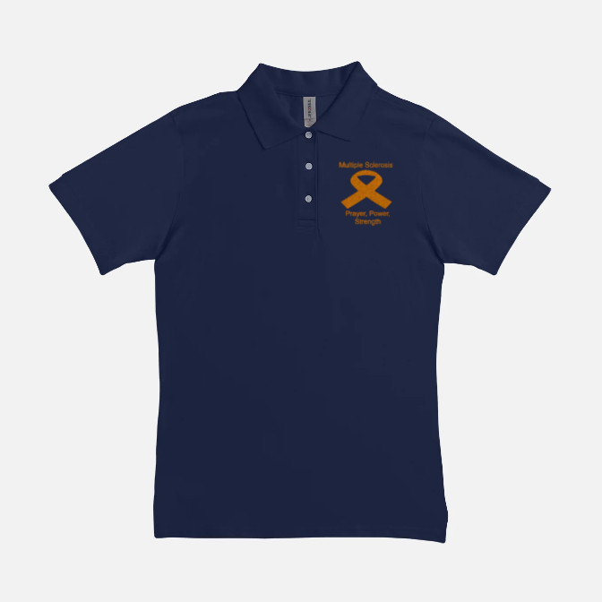 Women Polo Multiple Sclerosis Shirt- Prayer, Power, Strength