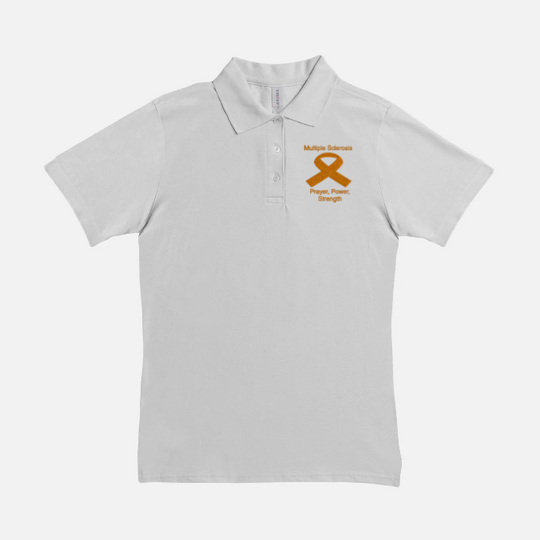 Women Polo Multiple Sclerosis Shirt- Prayer, Power, Strength