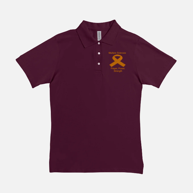 Women Polo Multiple Sclerosis Shirt- Prayer, Power, Strength