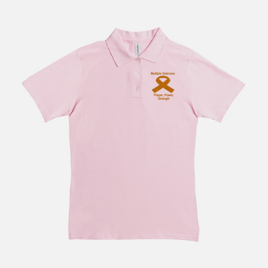 Women Polo Multiple Sclerosis Shirt- Prayer, Power, Strength