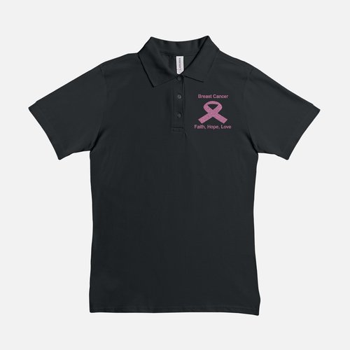 Women Polos Breast Cancer Shirt-Faith, Hope, Love