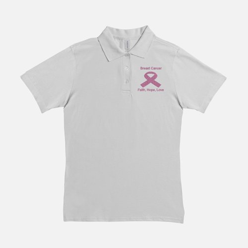 Women Polos Breast Cancer Shirt-Faith, Hope, Love