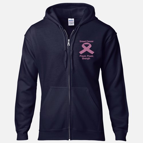 Breast Cancer Zip Hooded Sweatshirt Prayer, Power, Strength