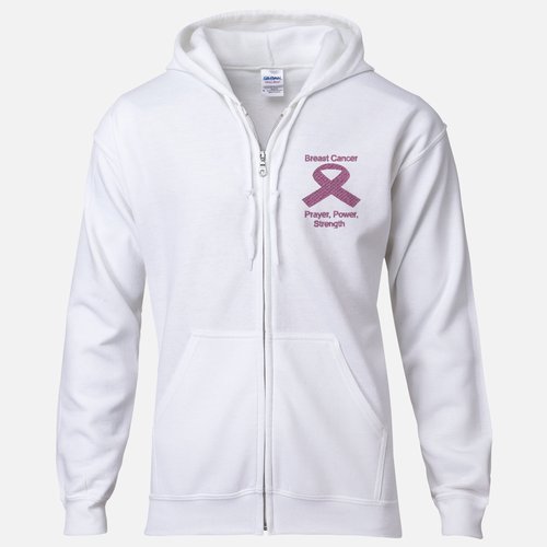 Breast Cancer Zip Hooded Sweatshirt Prayer, Power, Strength